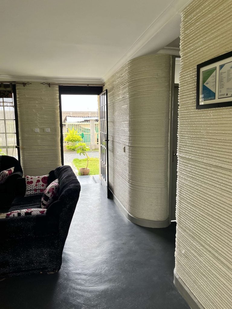 The interior of the 3D-printed house, which lies on the outskirts of Nairobi (photo by Nick Ferris)